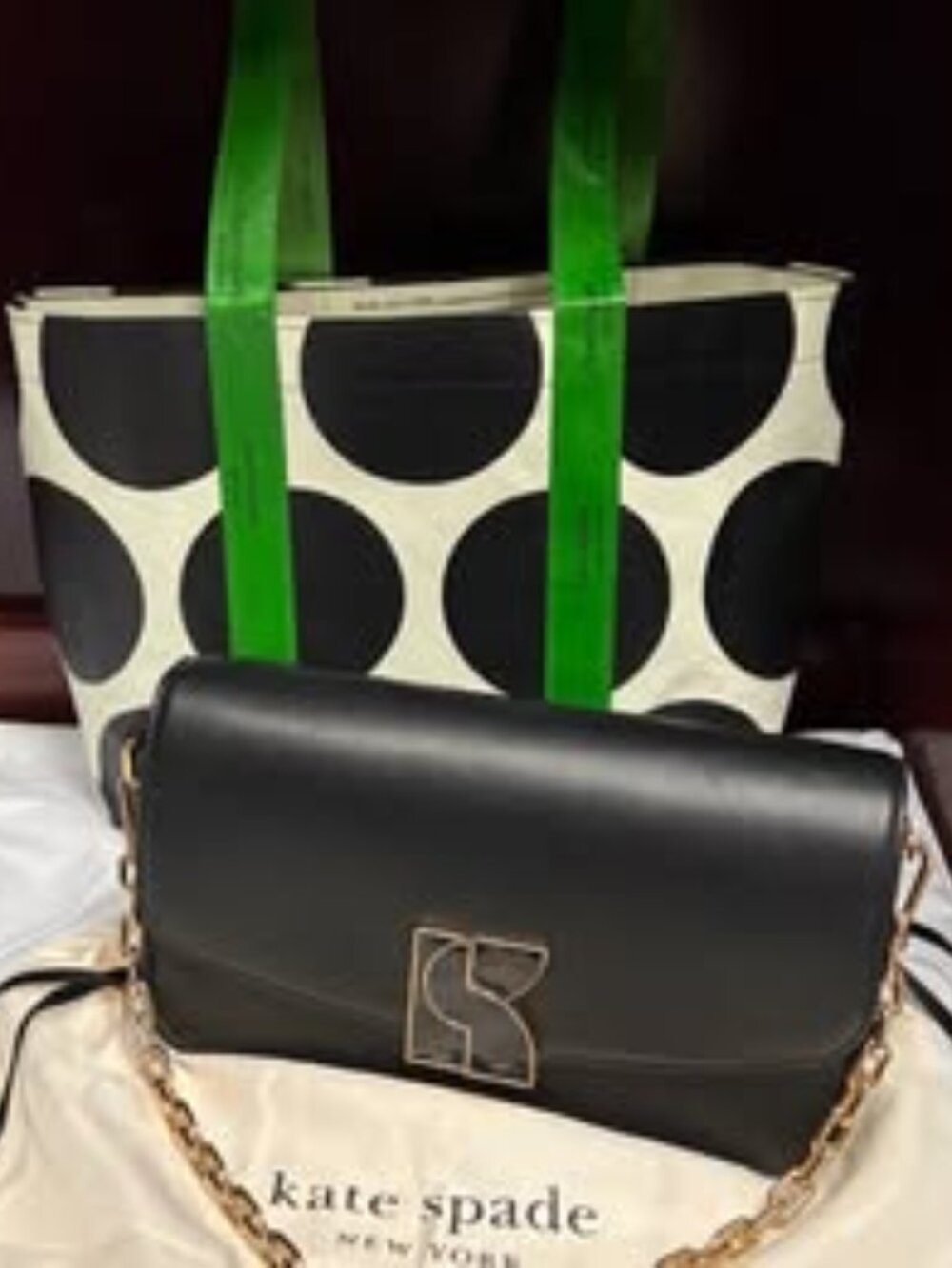Kate Spade Dakota Small Crossbody Black Leather w/ KS Logo & Chain Strap & Bag
